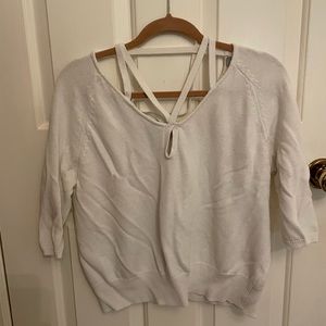 ROI White Strappy Neck Sweater